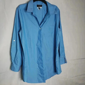Foxcroft  Heritage Plus Size Womens 14W Non Iron Light Blue Blouse Shaped Top